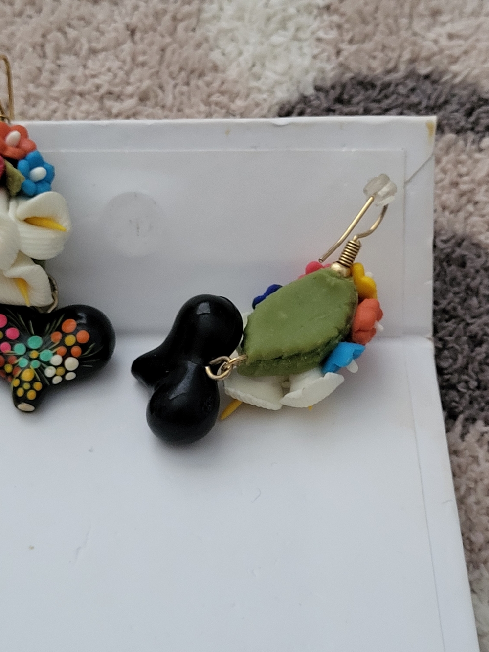 Mexican Handcrafted Polymer Clay Floral Heart Drop Earrings - Picture 4 of 6